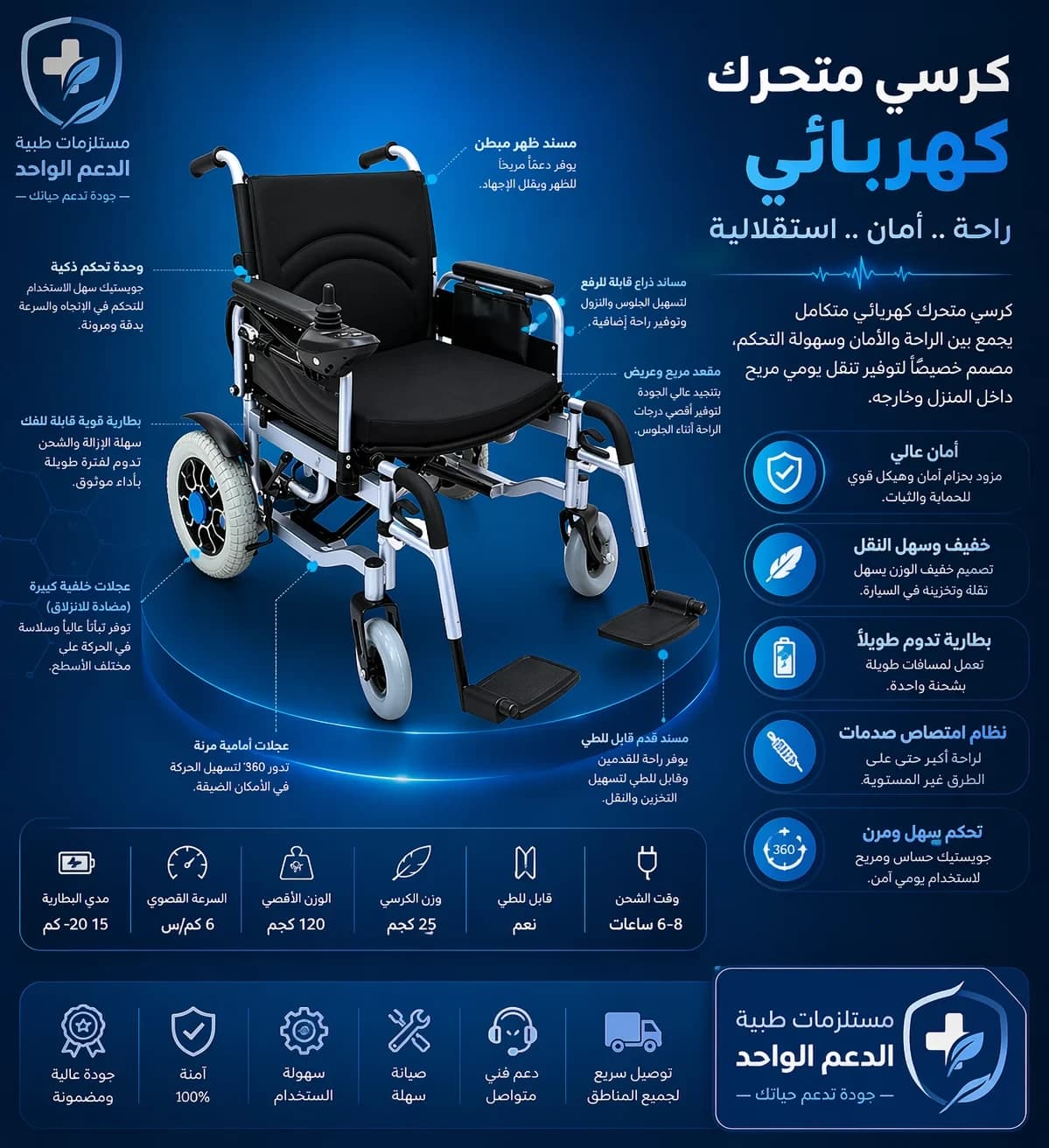 كرسي متحرك كهربائي 52 سنتي