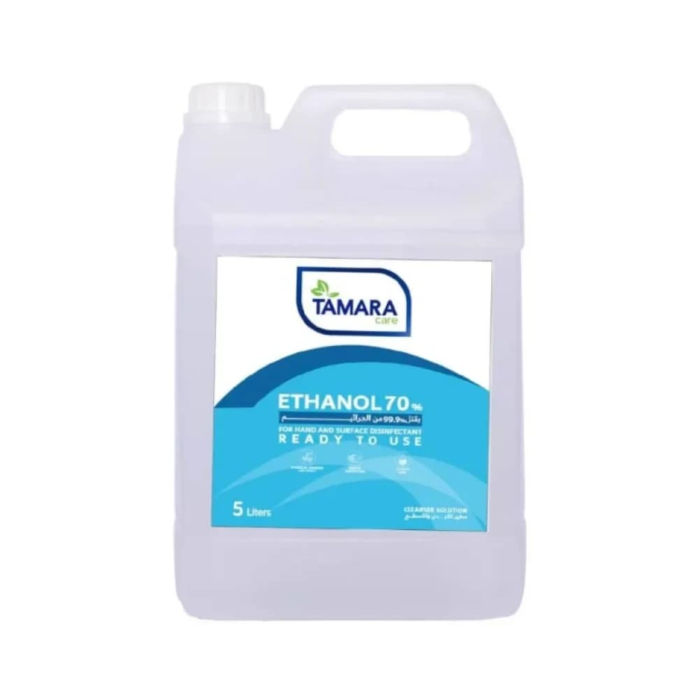 كحول إيثلي 5 لتر إيثانول 70% لتطهير و تعقيم الأسطح الصلبة tamara care ethanal 70% for hand and surface disinfectant 5 liter