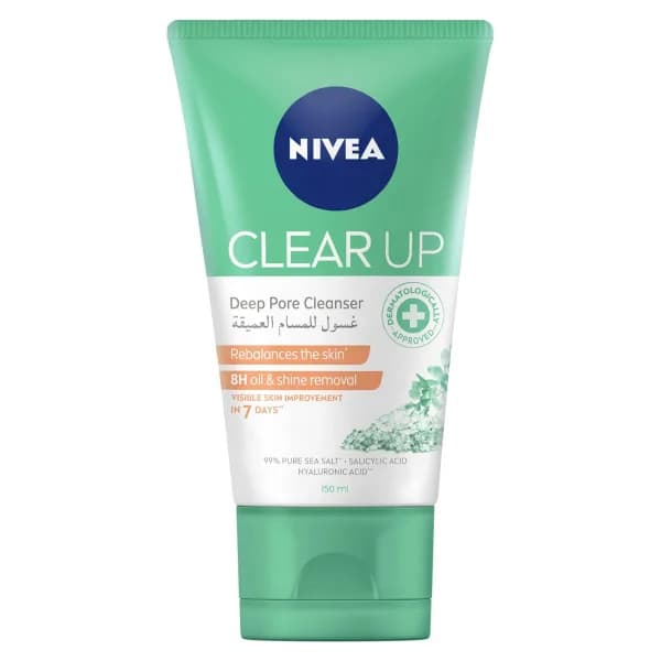 NIVEA Facial Wash, Deep Pore Cleanser with Sea Salt, Salicylic Acid and Hyaluronic Acid, 150ml