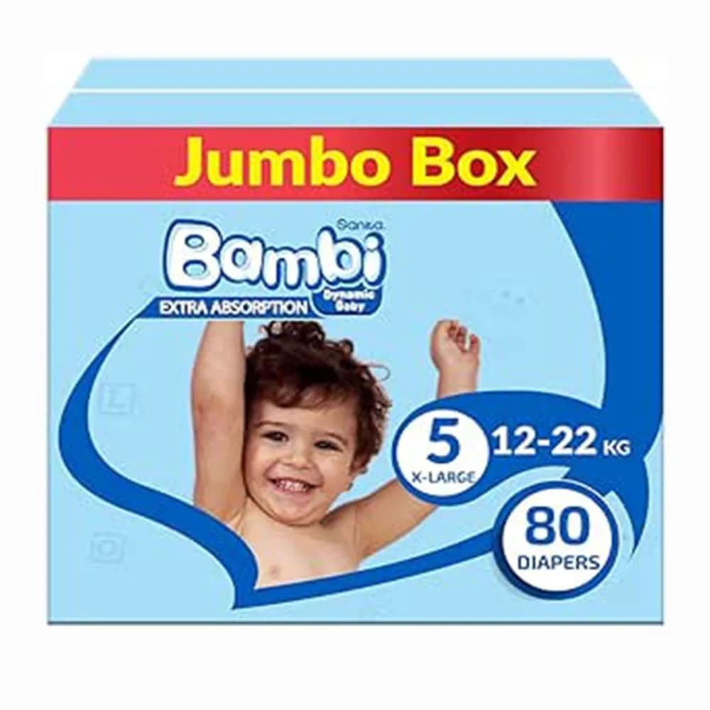 Sanita Bambi Baby Diapers Size (5) Box Pack of 80 Diapers