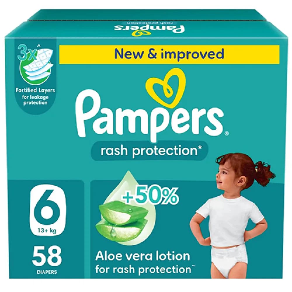 Pampers Diaper Protection Size 6, Pack of 58 Diapers