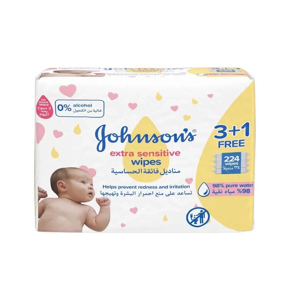 Johnson's Ultra Sensitive Baby Wipes - 224 Wipes 3+1