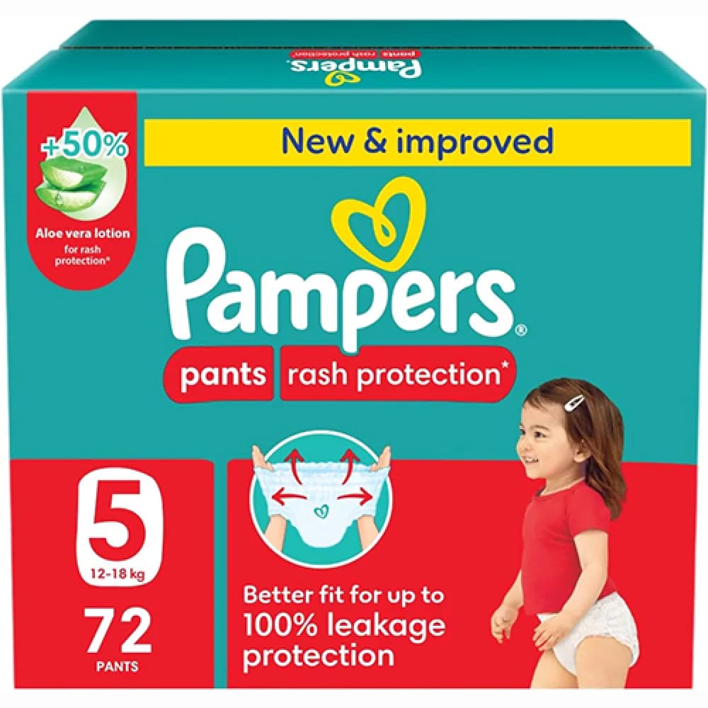 Pampers Diaper Rash Protection Pants Size 5 Box of 72 Diapers