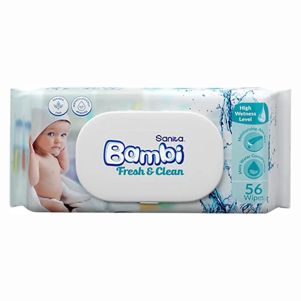 Sanita Bambi Baby Wipes, Refreshing and Perfect for Skin, 56 Wipes