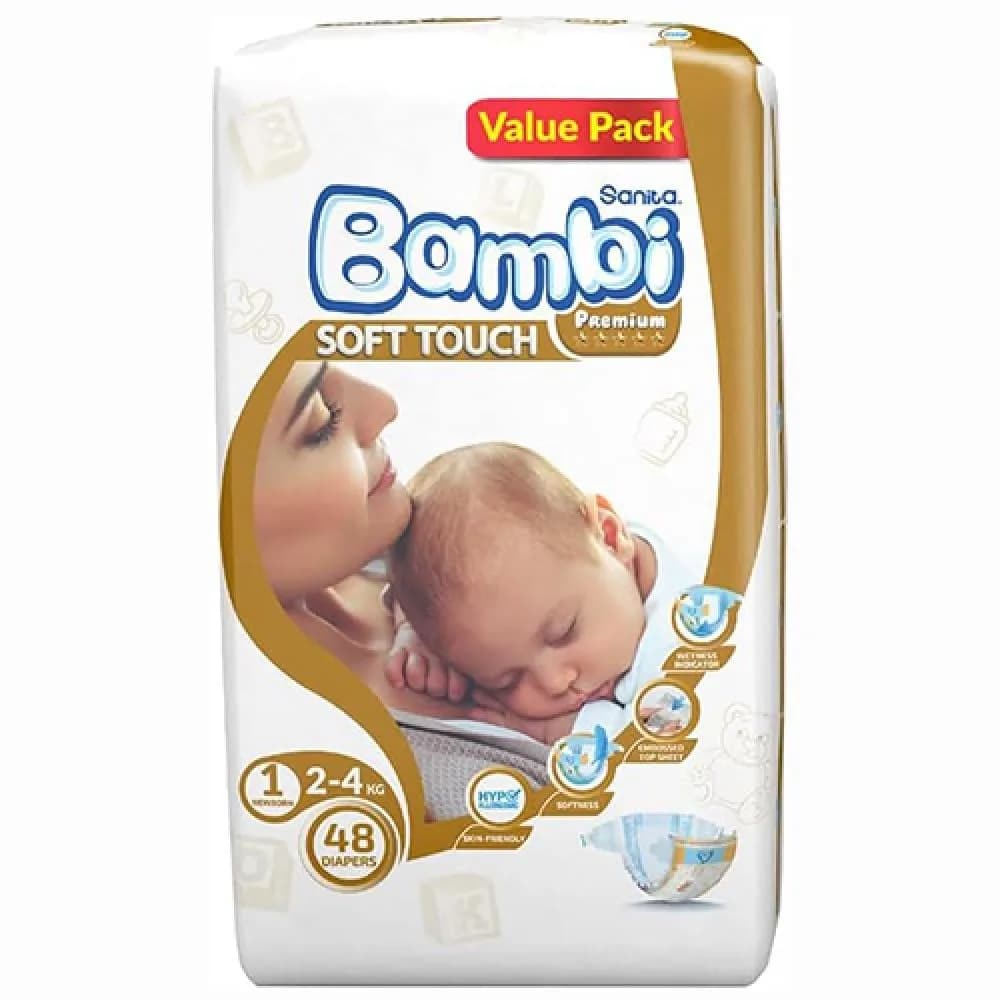 Sanita Bambi Size 1 Diapers, 48-pack