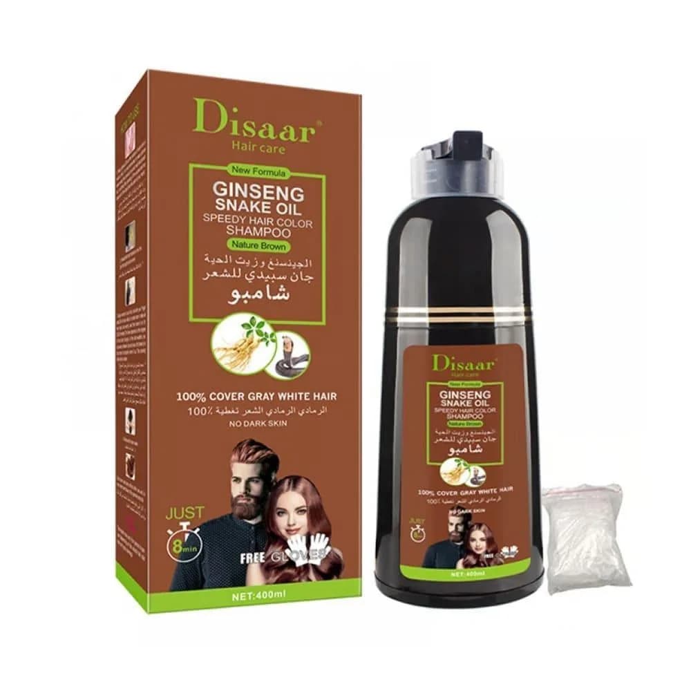Disar Ginseng and Snake Oil Shampoo for Natural Brown Hair Dye - 400ml