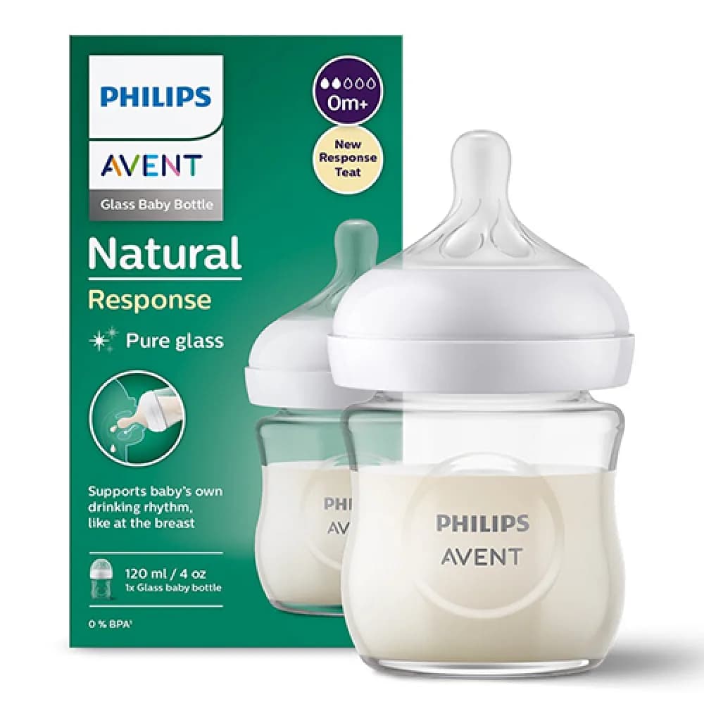 Philips Avent Natural Response Glass Feeding Bottle (from birth) 120ml