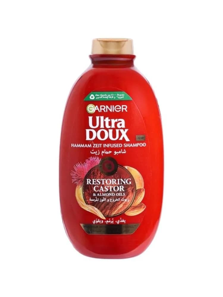 Garnier Ultra Doux Oil Bath Shampoo, Strengthening Hair Shampoo with Castor and Almond Oils - 600ml