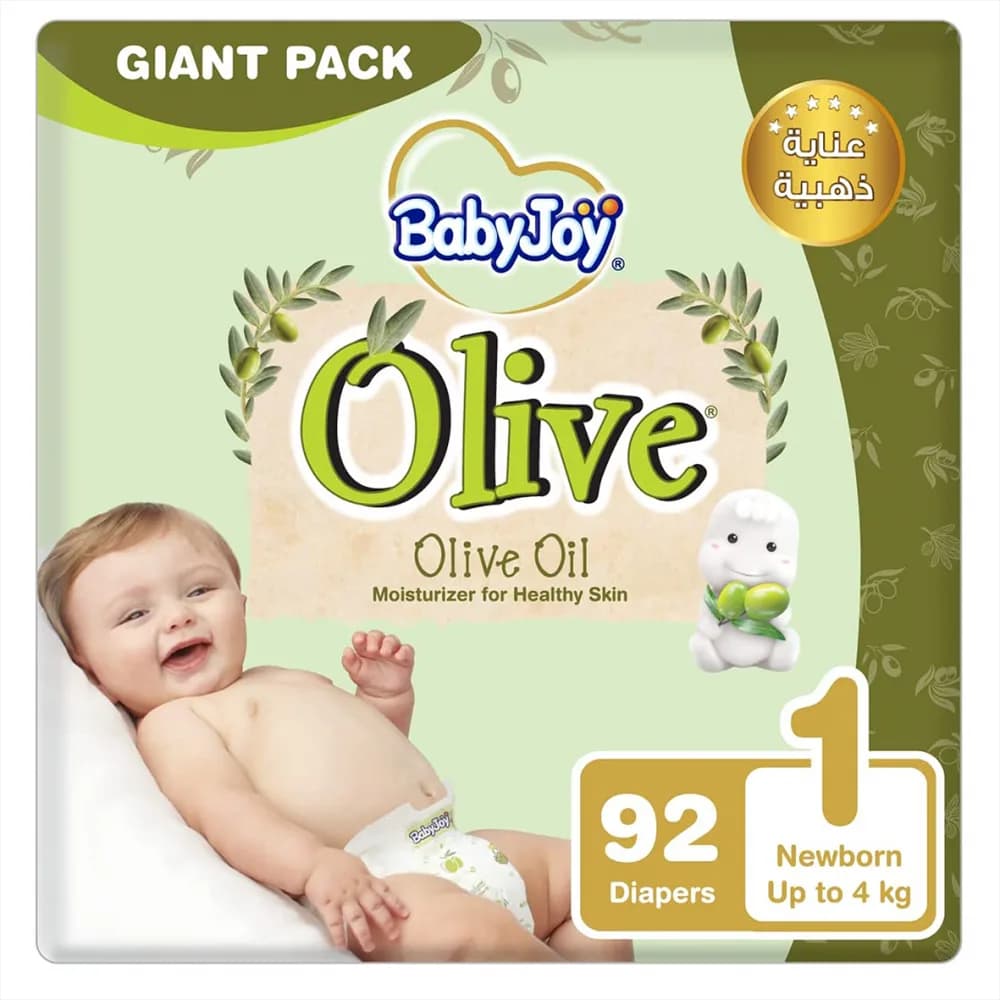 Baby Joy Healthy Skin Diapers with Olive Oil, Size 1, Pack of 92 Diapers
