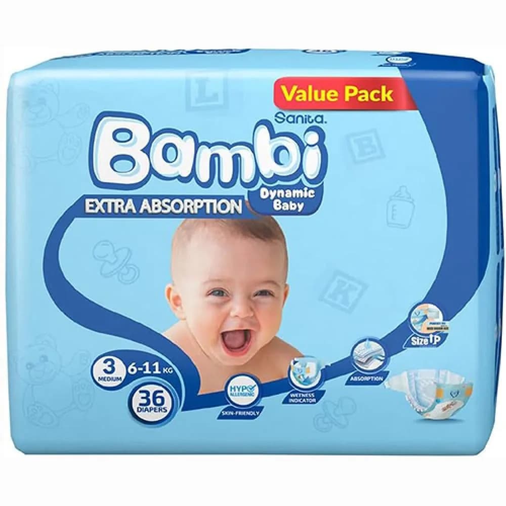 Sanita Bambi Size 3 Diapers, 36-Pack