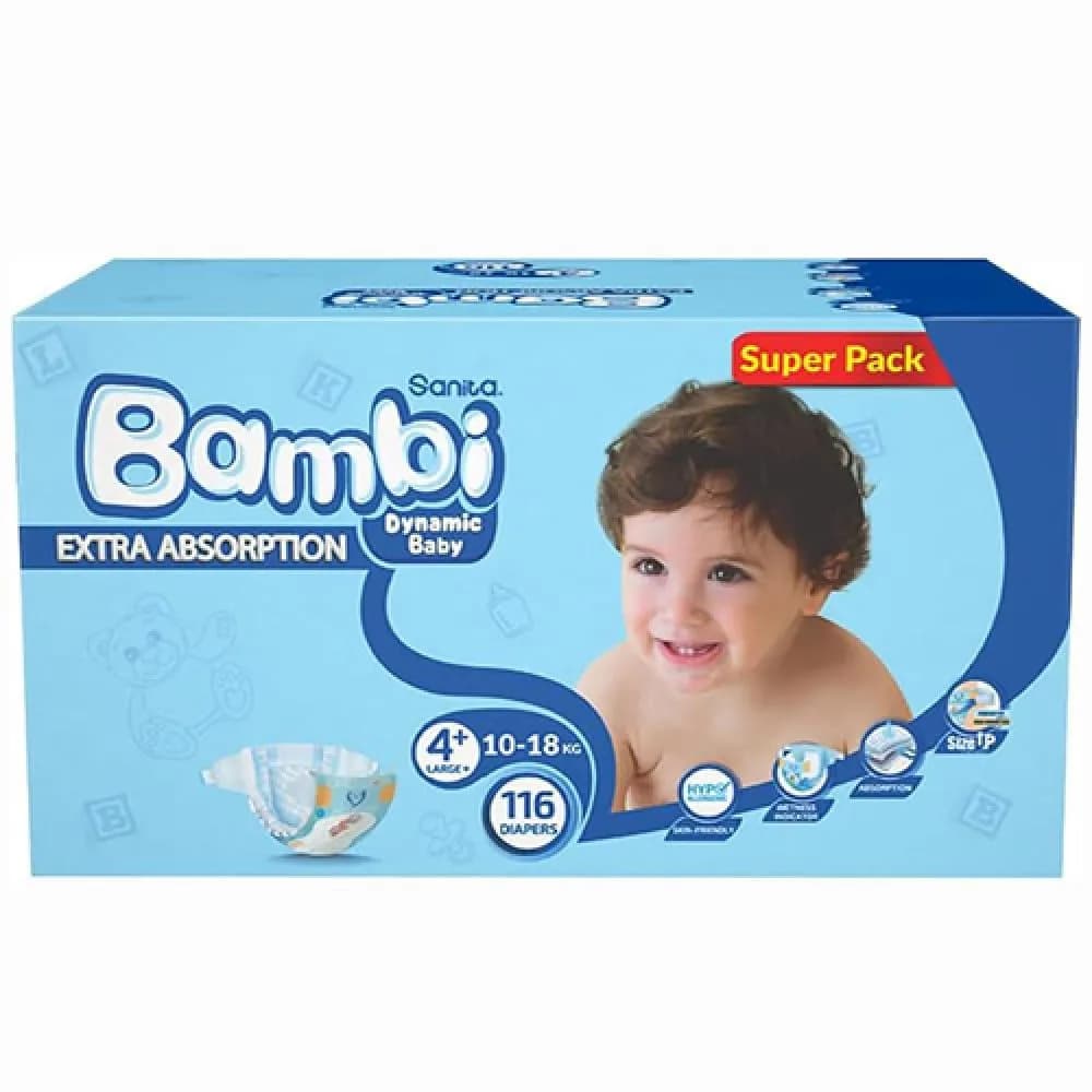 Sanita Bambi Size +4 Diapers, Box of 116 Diapers