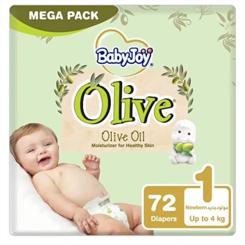 Baby Joy Healthy Skin Diapers with Olive Oil, Size 1, Pack of 72 Diapers