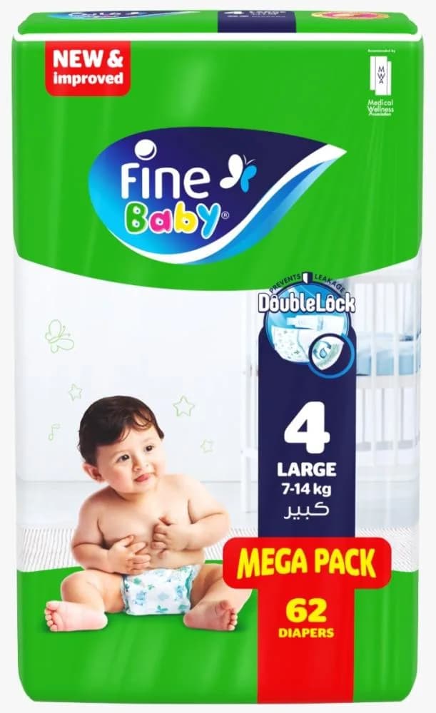 Fine Baby Size (4) Mega Saver Pack 62 Diapers