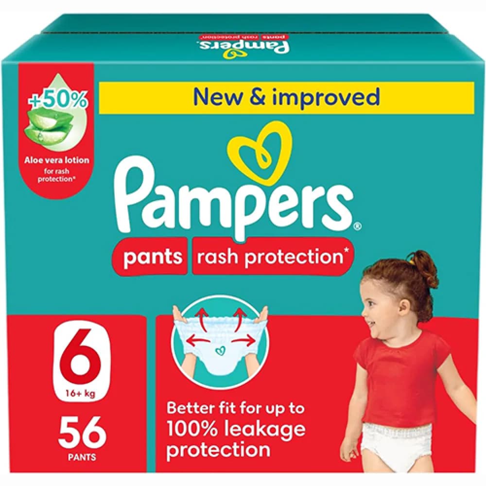 Pampers Diaper Rash Protection Pants Size 6 Box of 56 Diapers
